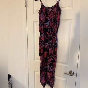 Floral Print Jumpsuit - Black and Pink